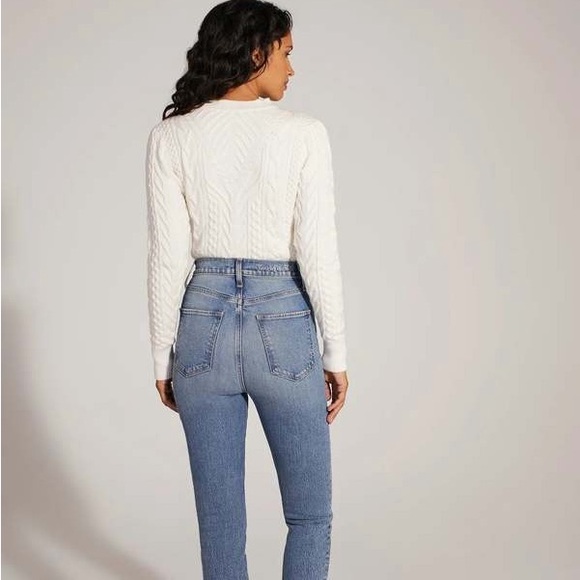 Favorite Daughter Esther Cable Knit Crop Crewneck Sweater Ivory Women’s Small - Picture 2 of 15